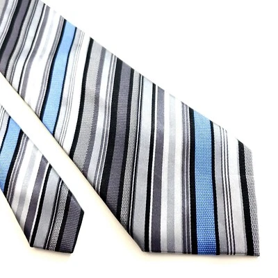 Dockers Stain Resistant Gray Woven Striped Blue Silk Tie - Изображение 1 из 4