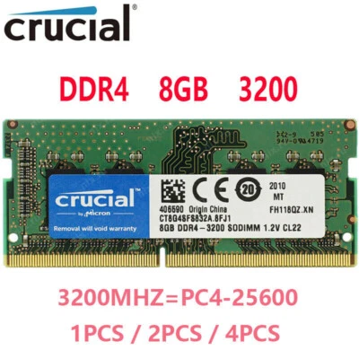 Crucial DDR4 8GB 16GB 32GB 3200 MHZ PC4-25600 Laptop SODIMM Non-ECC 260-Pin 1.2V - Image 1 of 4