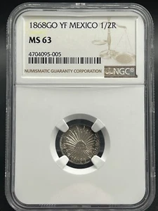 1868GO YF 1/2 Real Mexico Republic Silver NGC MS63 - Picture 1 of 4