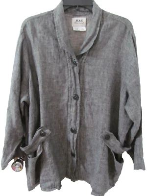 FLAX Jeanne Engelhart 100% льняной куртки L кнопка передние карманы Sefl ткани вкладки - Изображение 1 из 4