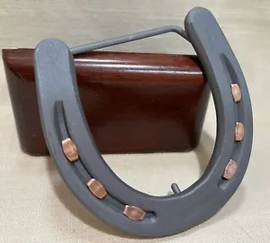 Rodeo Western Cowboy-Cowgirl Belt Buckle For 2" Belts Dark Steel, Copper Nails - Picture 1 of 9