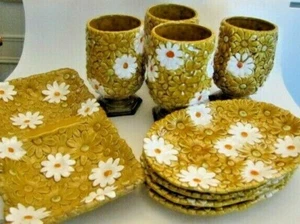 Vintage 60's RELPO, 4 Ceramic Drinking Cups, 4 Plates & Divided Server, Tiki? - Picture 1 of 7