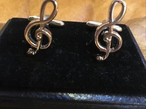 Cufflinks Music Clef Silver Tone With With Original Box VGC - Picture 1 of 4