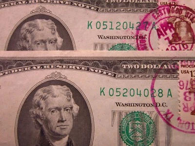 USA $2 July 4th 1976 Houston Texas Pair First Day Issue FRN Stamp Money 0427 - Image 1 of 3