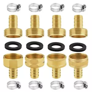4 Sets 1/2" Garden Hose Repair Kit Brass Female & Male Connectors + Clamps - Picture 1 of 7