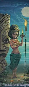 Hula Girl with Tiki Edición Limitada Estampado por Aaron Marshall Giclee en Lienzo - Imagen 1 de 1