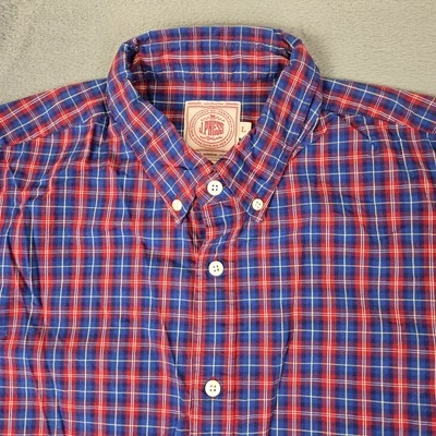 J Press Button Down Shirt Mens Large Blue Red Plaid 100% Cotton Colorful Preppy - Image 1 of 4