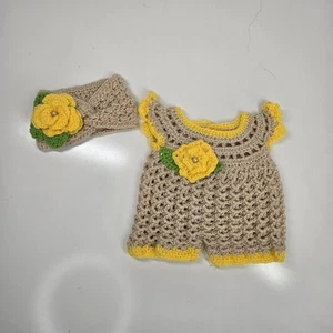 Handmade Crochet Baby 0-3 Month One Piece Outfit With Band Floral Sunny Artsy  - Picture 1 of 11
