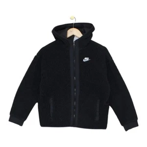 Nike Sherpa Fleece Jacket Boys Size L Black Hooded Full Zip - Picture 1 of 15