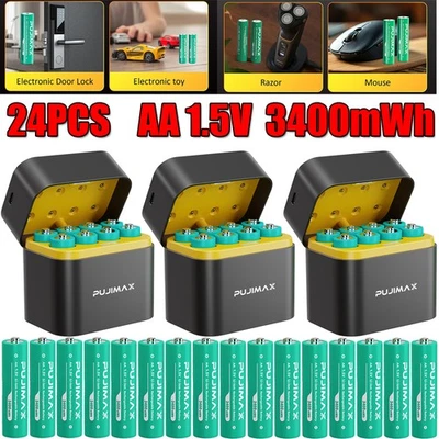 24PCS AA 3400mWh 1.5V Rechargeable Lithium Batteries With 3PCS Fast Charger Box - Image 1 of 4