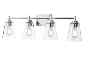 Hampton Bay 4-Light 31” Chrome Bath Bar Vanity Light With Clear Glass Shades - Picture 1 of 11