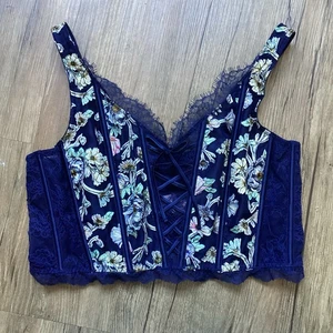 Victorias Secret Dream Angels XL Bustier Corset Lace Longline Bra Floral Blue - Picture 1 of 7