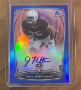JAKE MATTHEWS 2014 BOWMAN Rookie Blue Chrome Refractor Auto #24/99 Falcons RC