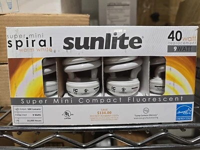 NEW Sunlite SMS9/E/27K Mini Spiral CFL Light Bulb  40 Watt Warm White - 4PK - Image 1 of 4
