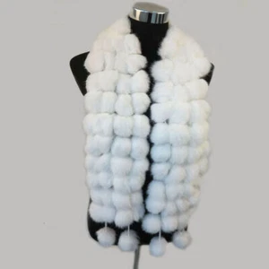 1X Winter Real Rabbit Fur Pom-Pom Scarf Cloak Wrap Women's Scarf Gift One Size - Picture 1 of 17
