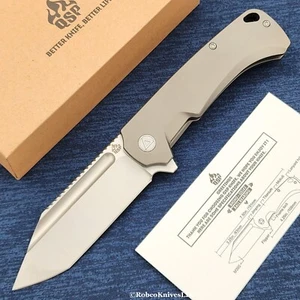 QSP Knives Rhino M390 Satin Compound Blade Gray Titanium w/ Mokuti Clip QS143-E - Picture 1 of 5