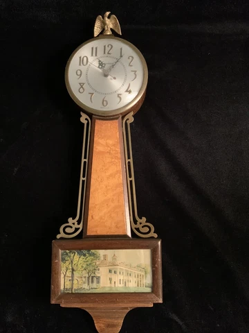 Vintage Sessions Model 2W Elec.Wall Clock Maple Casing 22" Mt. Vernon. Works Cover