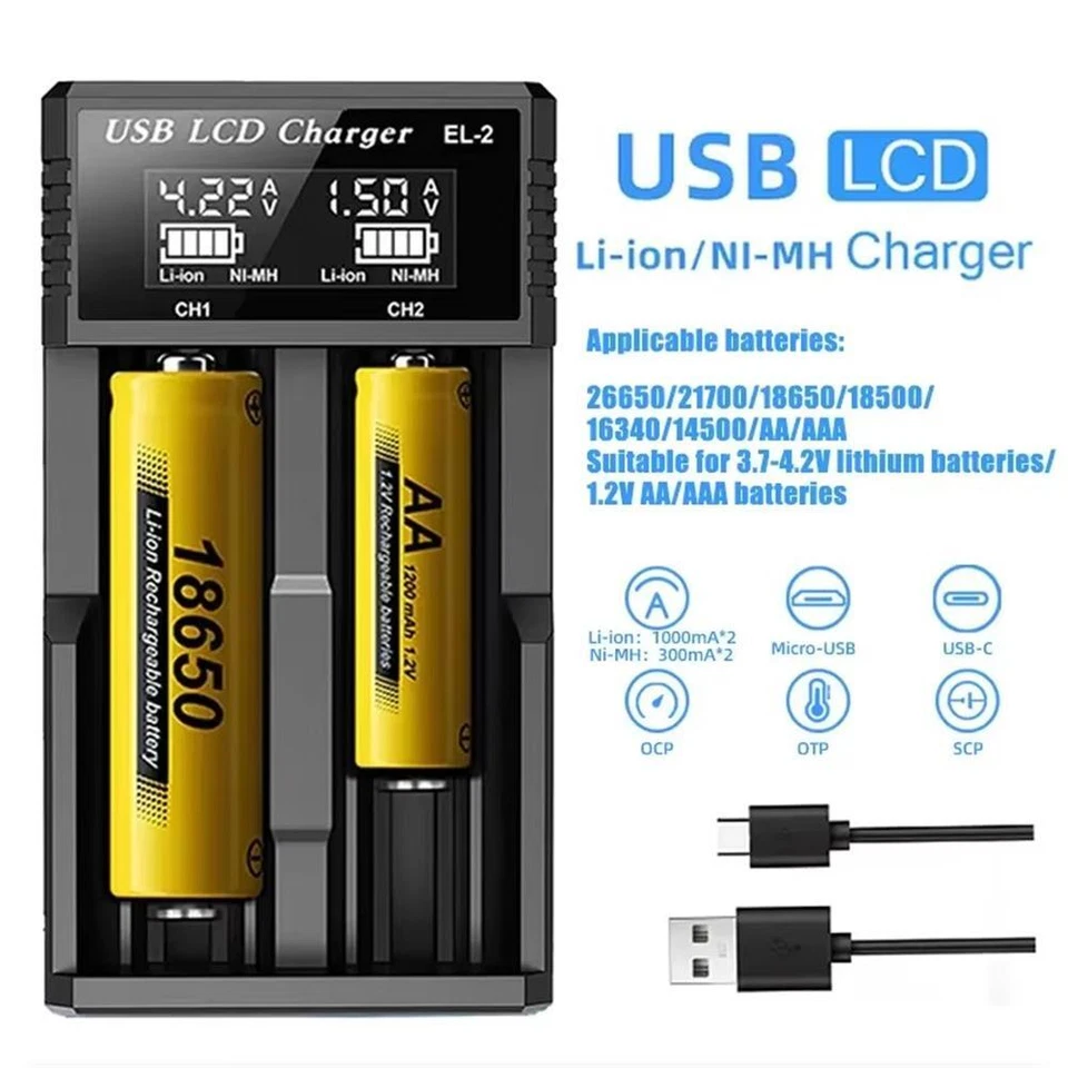 Ni-MH AA/AAA/14500 18500 18650 18700 25500 Lithium Battery Smart USB Charger Box - Image 1 of 4