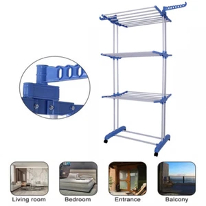 Turm Wäscheständer mobil Turmtrockner Kleiderständer klappbar 3 Ebenen Blau - Bild 1 von 24