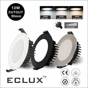 13W 90mm LED Downlight With Dimmable Warm/Cold/Daylight Flat Black/White/Chrome - Picture 1 of 22
