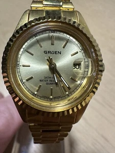Reloj Presidencial Dainty Gruen Mujer Fecha Tono Dorado Pulsera Elástica - Imagen 1 de 7