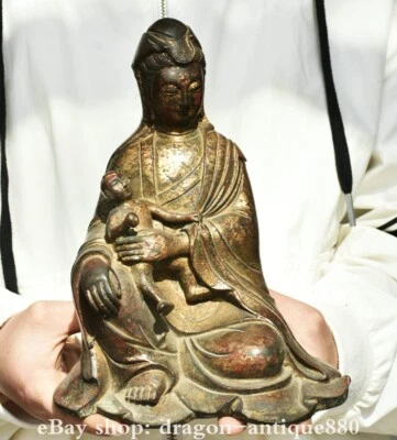 9.2" Tibetan Buddhism Copper Kwan-yin Guan Yin Goddess-Boddhisattva Sculpture - Image 1 of 4
