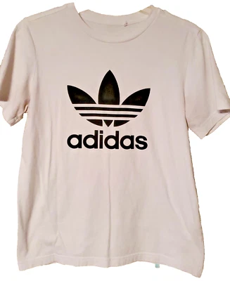 Adidas Girls White & Black Original Logo T-Shirt Large Size 14 Short Sleeve Top - Image 1 of 4