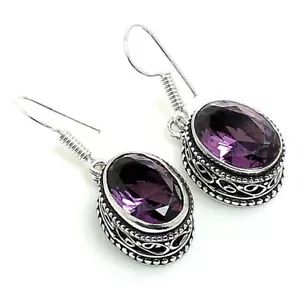 Purple Amethyst Gemstone Handmade 925 Sterling Silver Jewelry Earring Sz 1.2'' - Picture 1 of 1