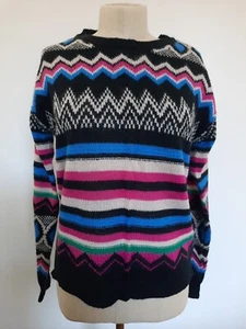 No Boundaries Jr Size L (11-13) Sweater Knit Long Sleeves Black Pink Blue Print - Picture 1 of 11
