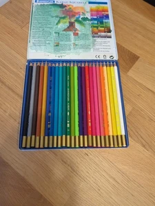24 Watercolor Colored Pencils Set with Metal Case Staedtler Karat Aquarell Used - Picture 1 of 3