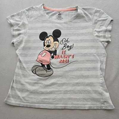 迪士尼衬衫女式 2 码灰色条纹圆领短袖套衫图案 — 第 1/4 张图片