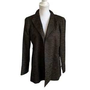 Eileen Fisher Brown Jacquard Silk Open Long Line Blazer Size M - Picture 1 of 9