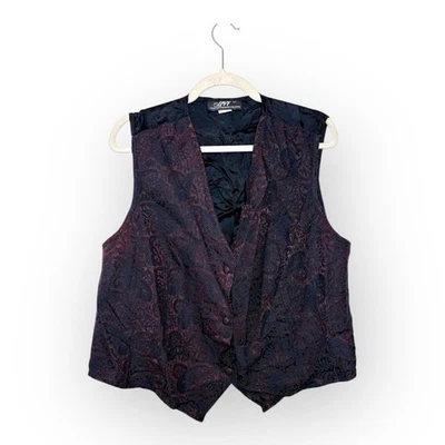Vintage Dark Red Paisley Jacquard Vest Gothic Romantic Baroque Academia L  - Image 1 of 4