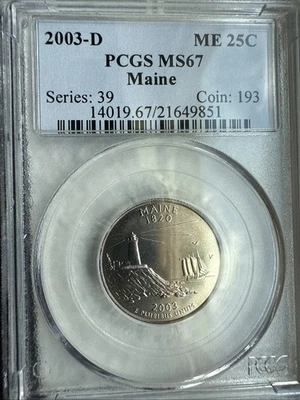 2003 D PCGS MS67 Maine State Quarter  25 Cent Coin - Image 1 of 4