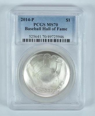 2014-P Baseball Hall Of Fame Commemorative Dollar MS70 PCGS Blue Label *2609 - Image 1 of 4