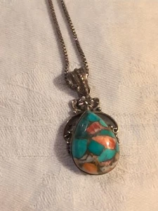 teardrop-shaped Oyster Copper Turquoise pendant in sterling silver. - Picture 1 of 3
