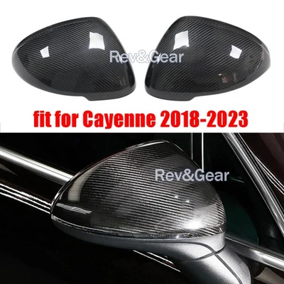 Real Carbon Fiber Car Side Mirror Trim Add-on Cover For Porsche Cayenne 2018-23 - Imagen 1 de 4