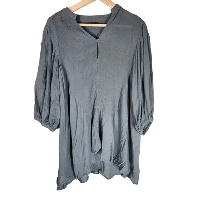 Top boho ZARA verde gasa manga hinchada ajuste grande dobladillo alto-bajo talla S - defecto Foto 1 de 4