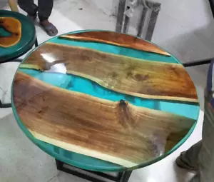 Blue Epoxy Resin Coffee Table Top, Handmade Furniture, Wooden Table Top Decors - Picture 1 of 8