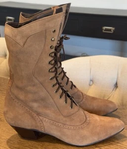 Oak Tree Farms Brown Suede Leather Victorian Western Lace Up Boots Women’s Sz 11 - Picture 1 of 9