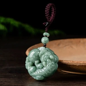 Natural Grade A Jade Jadeite Men Women Lucky Carved Pixiu Bead Round Pendant - Picture 1 of 5