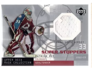 2002-03 UD Mask Collection Super Stoppers Jerseys Blue Swatch #SSPR Patrick Roy - Bild 1 von 2