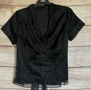 Liz Jordan Organza Blouse ~ Size L Women's ~ Wrap, Belt, Pleated Collar, Formal - Picture 1 of 13
