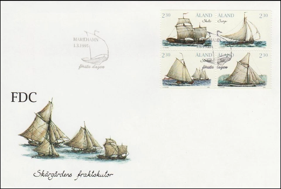 Barcos de pesca de colección barcos antiguos buques isla de Aland Finlandia como nuevo hoja FDC 1995 Foto 1 de 1