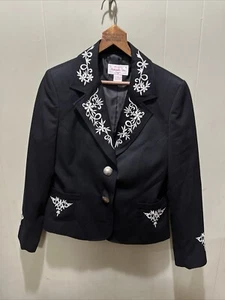 Blazer rodeo Panhandle slim bianco e nero pesante ricamato western taglia 10 - Foto 1 di 8