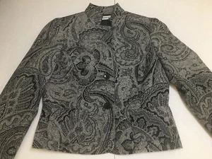 BARRY BRICKEN Black White Paisley Stand Up Collar Pockets Blazer Jacket Sz 2 - Picture 1 of 8