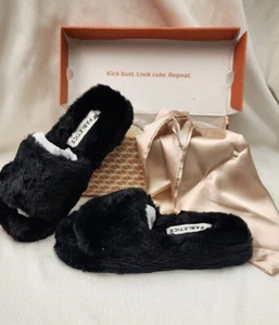 FABLETICS Women's Slip-On Fuzzy Faux Fur Slippers- Black- Size US:6 - Picture 1 of 12