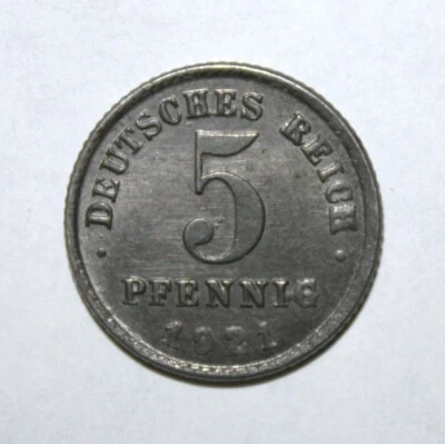 S6 - Germany 5 Pfennig 1921-G Uncirculated Iron Coin - Imperial Eagle *** Nice - Image 1 of 2