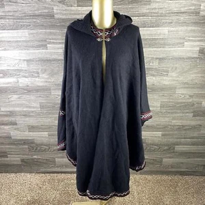 BALTIC INSPIRATIONS Poncho Pullover offener Stil schwarz Wolle Kapuze Damen Gr. M - Bild 1 von 10