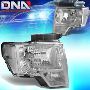 FOR 2009-2014 FORD F150 OE STYLE CHROME HOUSING CLEAR CORNER HEADLIGHT LAMPS